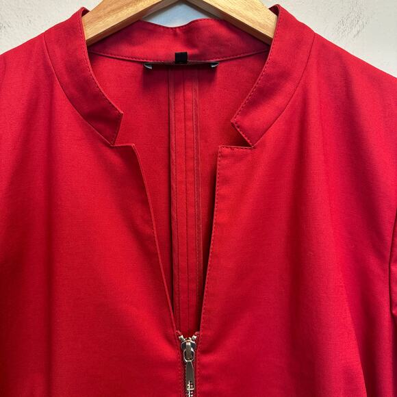 Lafayette 148 Red Belted Zip Front Sheath Dress w/ Pockets Stretch Cotton Career - Picture 4 of 11